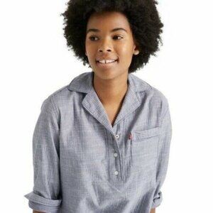 NWoT Levi's Strauss Cotton Grey Striped Pajama Shirt Dress Long Sleeve Pocket XS
